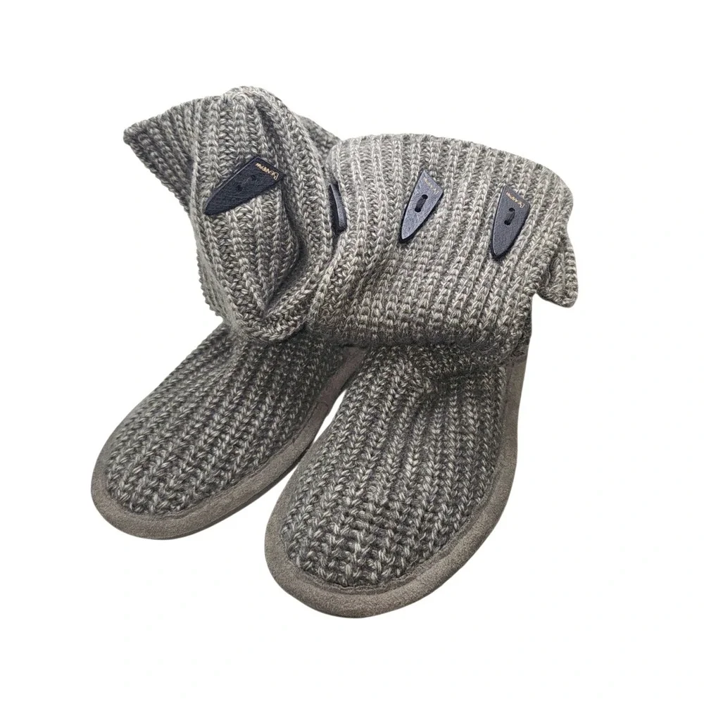 Bearpaw Knit Tall Grey Toggle Button Boots Women 6 Suede Trim Wool Blend Lining